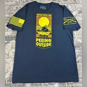 Grunt Style Mens Blue Graphic Logo Peeing Outside‎ Short Sleeve T Shirt Size XL